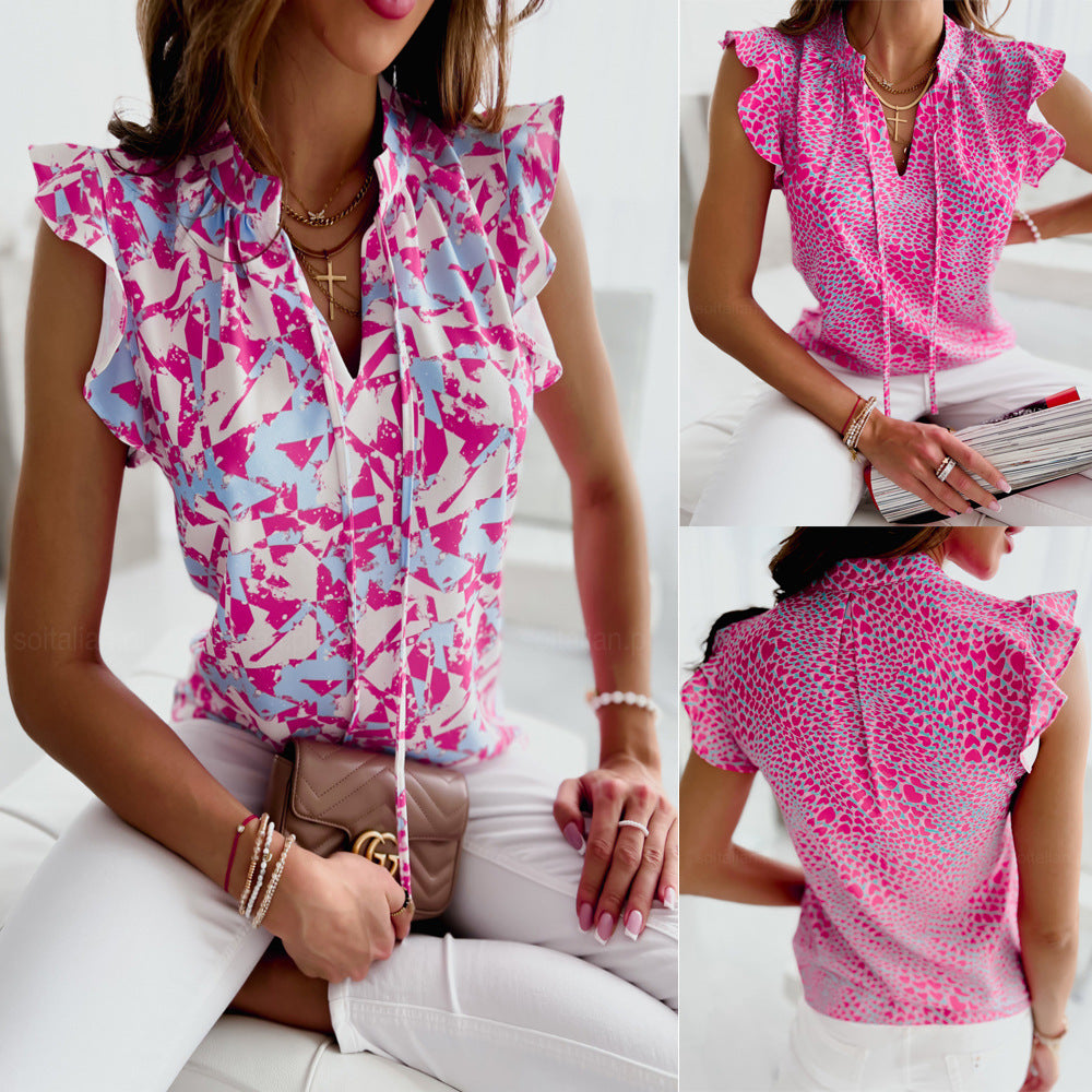 Women's Ruffled V-neck Blouse Top