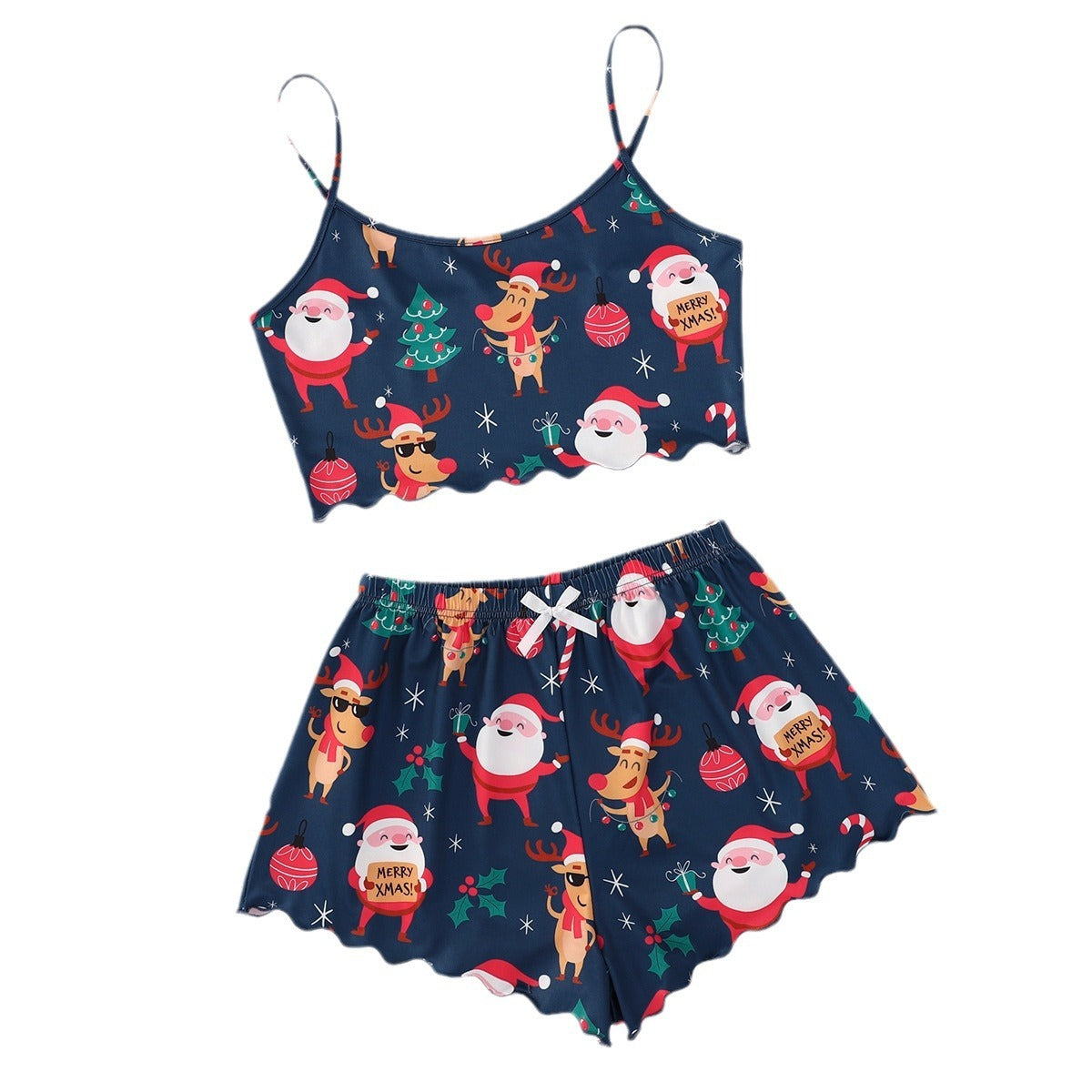 Christmas Old Printed Vest Camisole Top Shorts Home Wear Suit