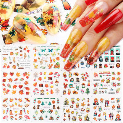 Nail Beauty Water Printing Stickers Large Autumn Gold Fallen Leaves Maple Series