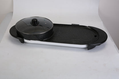 2200W  2 In 1 Electric Hot Pot With BBQ Grill Cooker Smokeless Non-Stick Korean BBQ Grill Shabu Shabu Hot Pot With Independent Temperature Control 5 Gears Firepower For 2-10 People