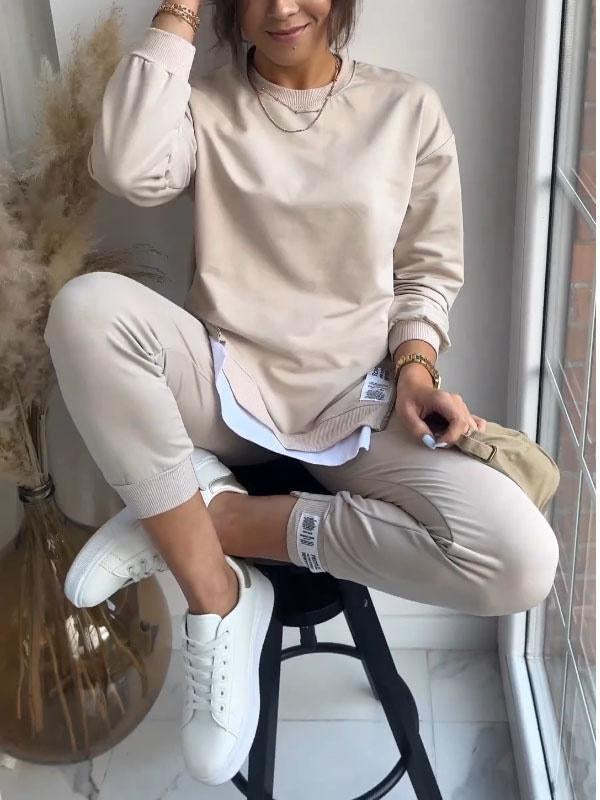 Women's Sports Suit Fashion Slit Design Sweatshirt Top And Slim-fit Trousers Sweatpants Casual Two Piece Set Outfit