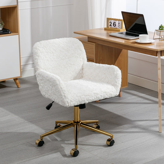 A&A Furniture Rabbit Hair Office Chair With Golden Base, Adjustable