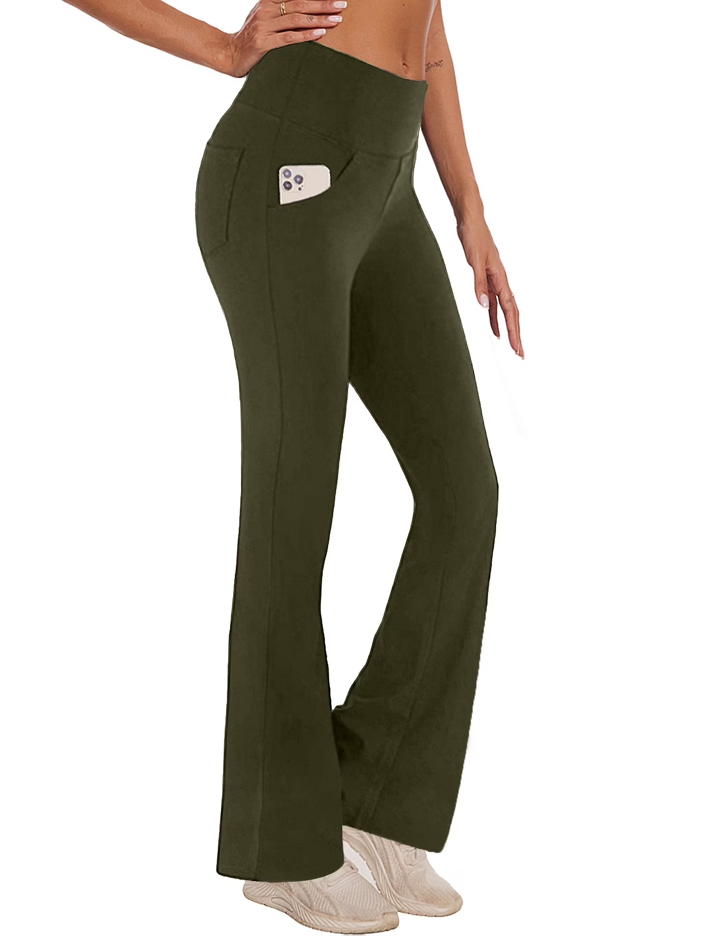 Womens Bootcut Yoga Pants with Pockets Flare Workout Legging High Waist Lightweight Bottoms Activewear Green M