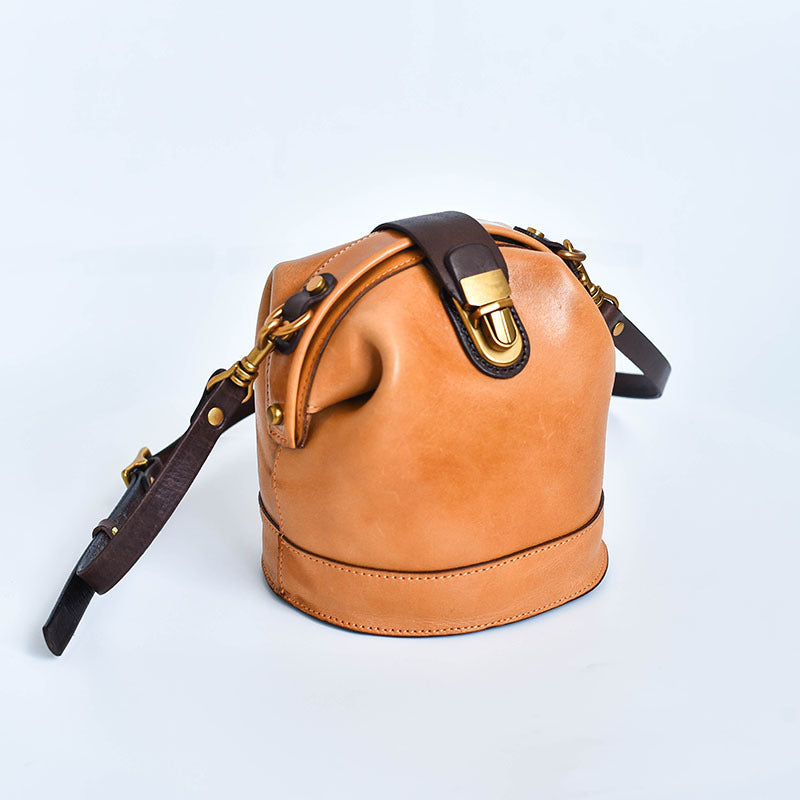 Leather Art Retro Bucket Shoulder Messenger Bag