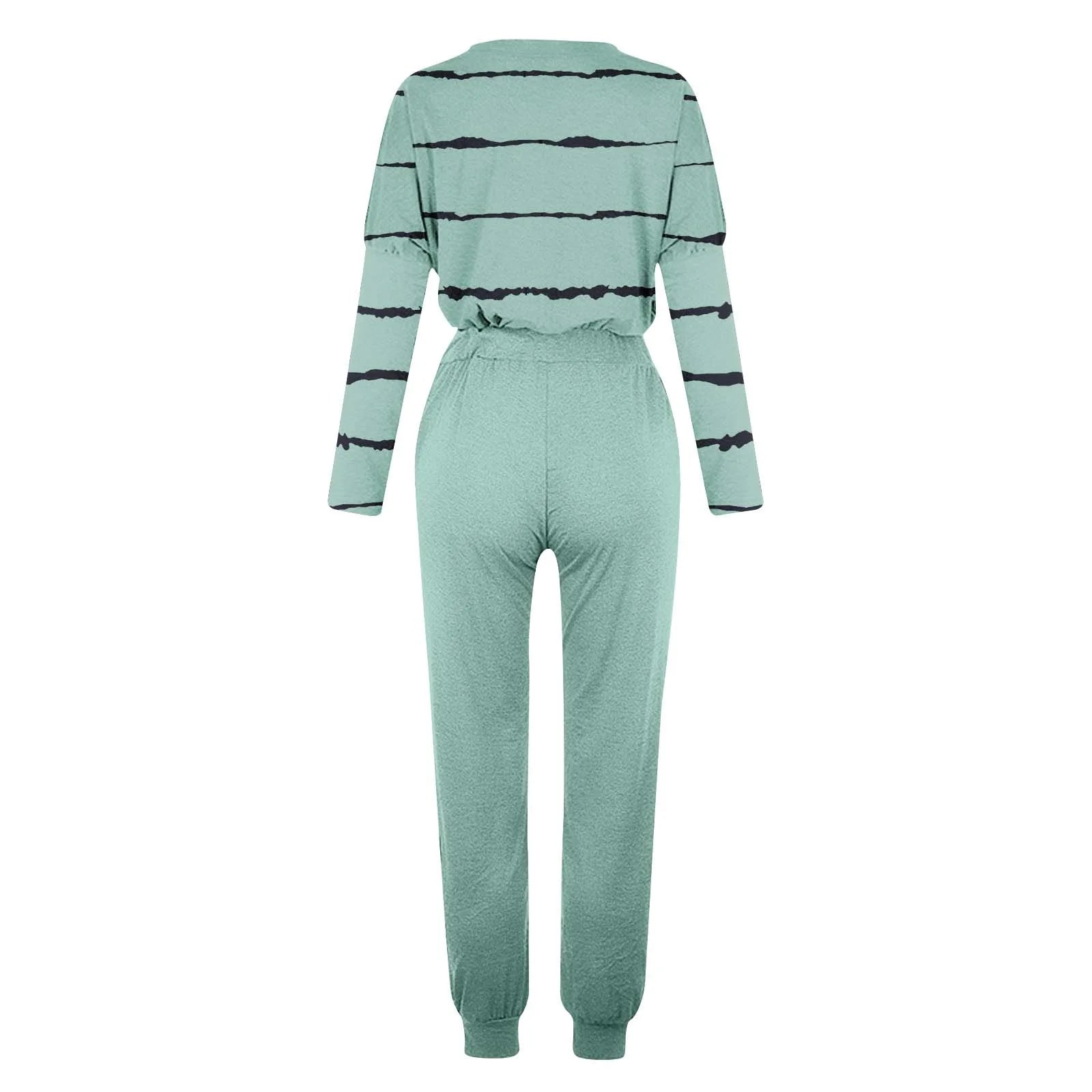 Two Piece Outfits for Women Jogging Suits Casual Striped Printed Long Sleeve Sweatsuits Jogger Pants Workout Athletic Tracksuits with Pockets