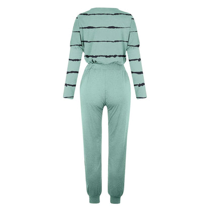 Two Piece Outfits for Women Jogging Suits Casual Striped Printed Long Sleeve Sweatsuits Jogger Pants Workout Athletic Tracksuits with Pockets