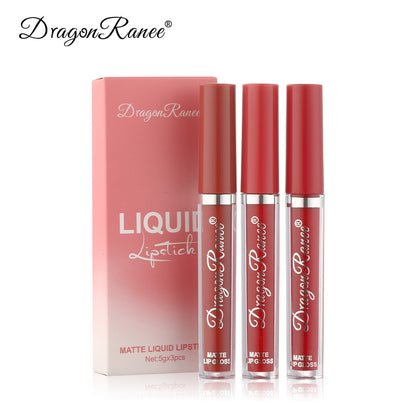 Cross-border makeup 3-color matte lip glaze set matte waterproof non-stick cup air velvet lip gloss lipstick set box