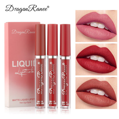 Cross-border makeup 3-color matte lip glaze set matte waterproof non-stick cup air velvet lip gloss lipstick set box