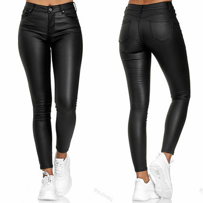 2020 new products independent station new European and American women's clothing Amazon wish casual pants skinny pants foreign trade PU leather pants