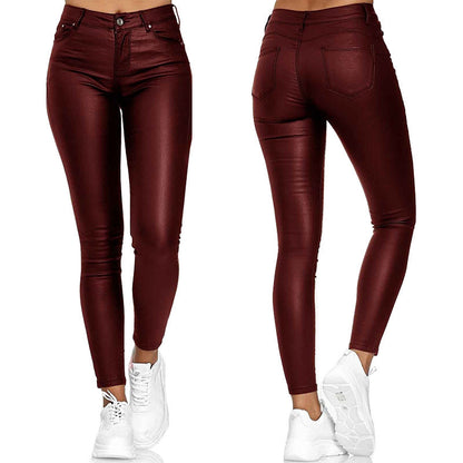 2020 new products independent station new European and American women's clothing Amazon wish casual pants skinny pants foreign trade PU leather pants