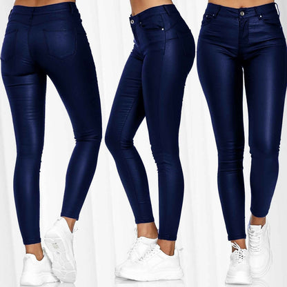 2020 new products independent station new European and American women's clothing Amazon wish casual pants skinny pants foreign trade PU leather pants