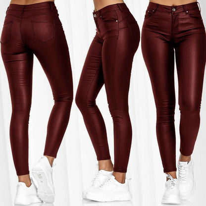 2020 new products independent station new European and American women's clothing Amazon wish casual pants skinny pants foreign trade PU leather pants