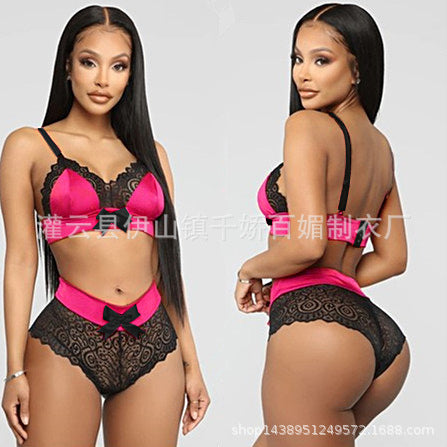 AliExpress sexy lingerie three-point panties lace bra lace suspenders two-piece set one piece dropshipping