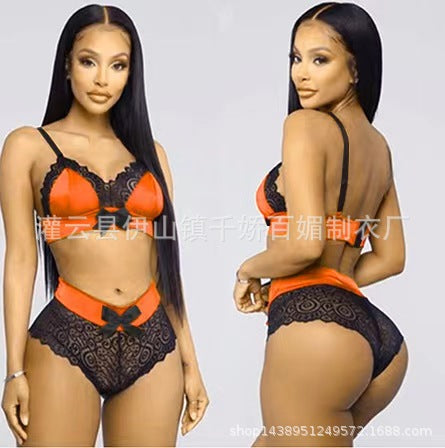 AliExpress sexy lingerie three-point panties lace bra lace suspenders two-piece set one piece dropshipping