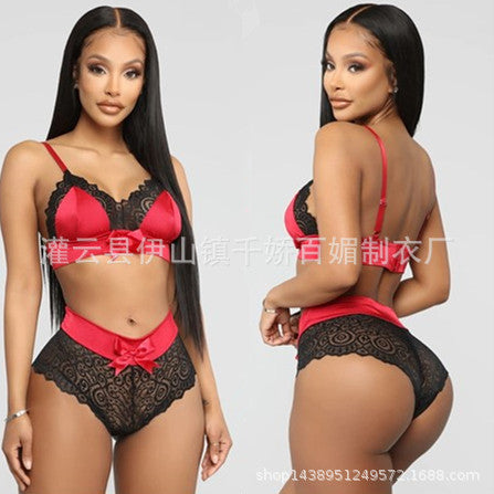 AliExpress sexy lingerie three-point panties lace bra lace suspenders two-piece set one piece dropshipping