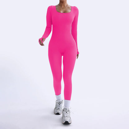 Threaded Square Collar Buttocks Slim Jumpsuit