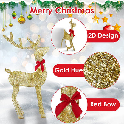 3Pcs In 1 Set 2D Lighted Christmas Deer Family Set Indoor Outdoor Light Up Reindeer Decorations Lighted Buck Doe Fawn Display With 8 Lighting Modes