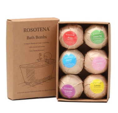 Lot de 6 bombes de bain bio au parfum de menthe, de lavande et de rose