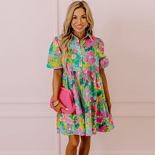 Robe d'été à manches bouffantes et imprimé floral