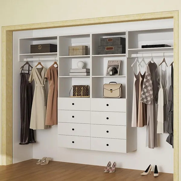 Closet Organizer System,Wall Mounted Closet Storage With  Drawers And Shelves Closet Storage For Bedroom,White