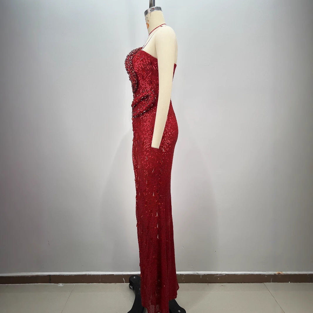 Luxury Ruby Sexy Cutout Shoulder High Slit Dress