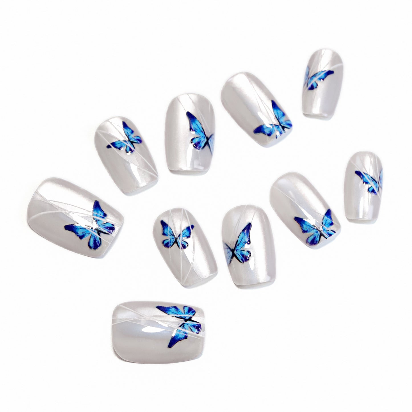 Women's Minority Simple White Blue Butterfly Elf Cat Eye Wear Nail Stickers