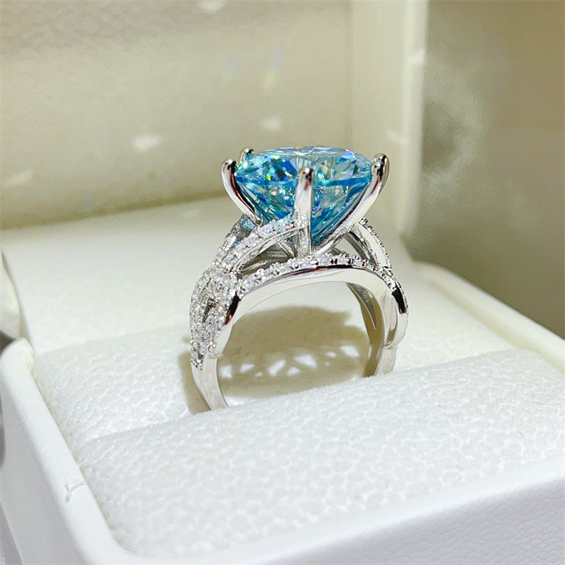 10 Karat Blue Moissanite Luxury Full Diamond Female Ring