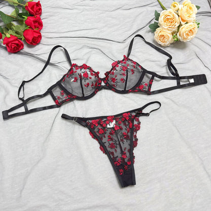 Lace Steel Bracket Transparent Mesh Sexy Lingerie Set