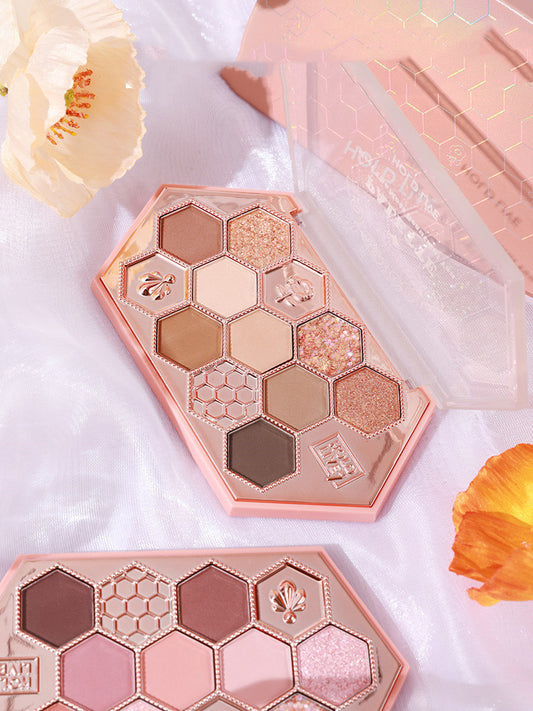 Honeycomb Diamond Eyeshadow Palette Honey Tea Orange Brown Matte Pearlescent Glitter Color Daily