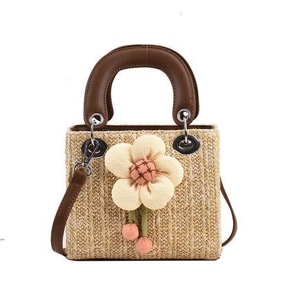 Women's Fashion Flower Weaving Straw Handbag