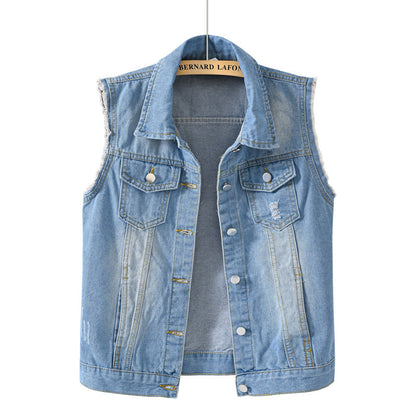 Gilet en jean multicolore pour femme, veste slim sans manches