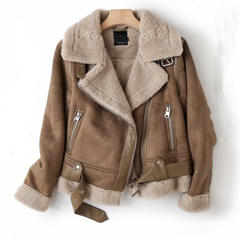 Lamb Wool Warm Coat Motorcycle Clothing Women