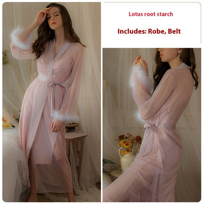 Ice Silk Long Pajamas Simple Mesh