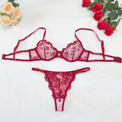 Lace Steel Bracket Transparent Mesh Sexy Lingerie Set