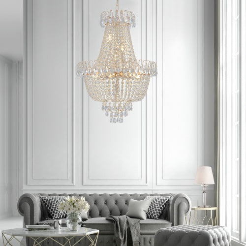 Golden Crystal Chandelier, Large Modern Luxury Chandelier, Suitable For Living Room, Dining Room, Bedroom, Hallway - No Bulb