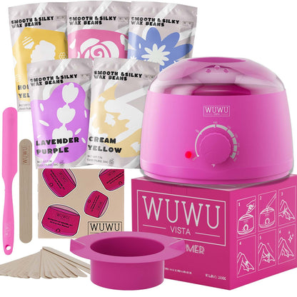 Waxing Kit WUWUVISTA Hair Removal Wax Kit Wax Melt Warmer Waxing Beads For Face, Brazilian, Full Body, Bikini 19 Items