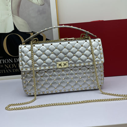 Women's Fashion Sheepskin Diamond Studded Small Square Bag