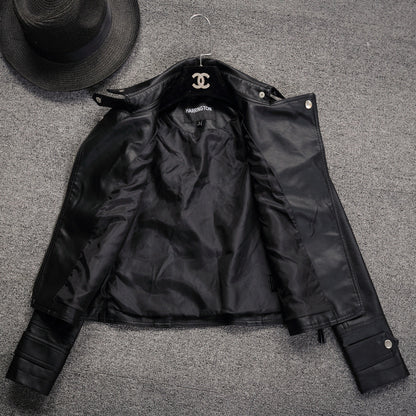 2023 Spring and Autumn Haining New Slim Lapel Leather Jacket Women's Short Coat Women's Pu Jacket Motorcycle Suit Women's Clothing