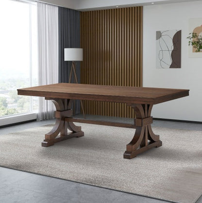 Rectangular Rubber Wood Dining Table For 6 With Wooden Trestle Pedestal Base,Mid Century Modern Kitchen Wooden Table Dinner Table For Dining Room, Living Room,OAK