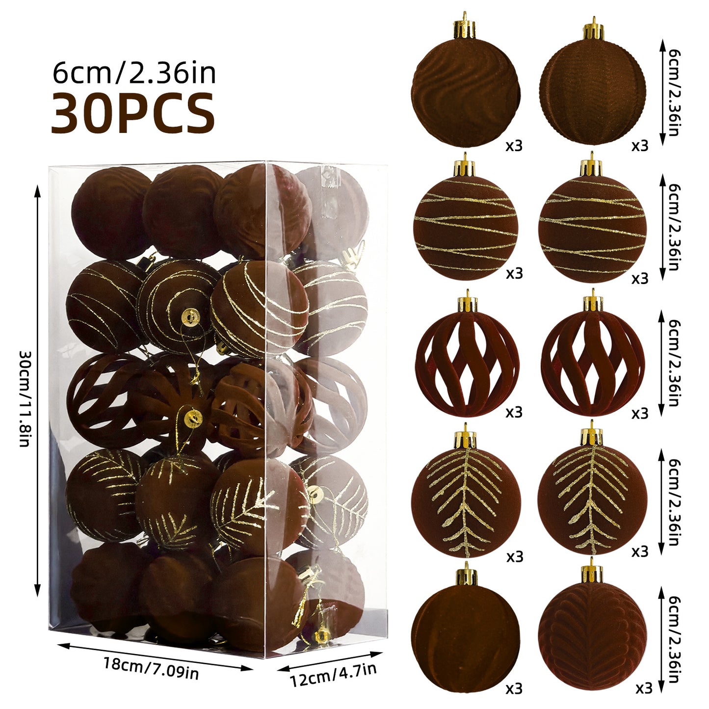 6cm 30 Christmas Decorations Electroplated Plastic Painted Ball Christmas Ball Set Round Ball Pendant