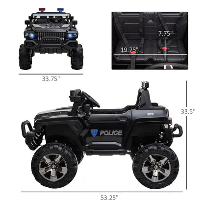 12V Electric Police Ride-on Toy For Kids LED Lights MP3 Parental Remote Black