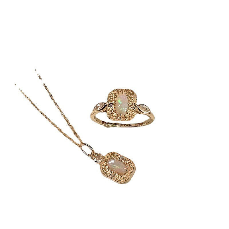 S925 Silver Wheat Ear Of Rice Opal Opal Ring Light Luxury Jewelry