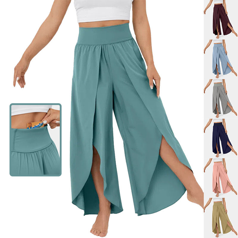 Loose Split Yoga Pants Summer Elastic High Waist Wide Leg Trousers Women's Fashion Versatile Clothing