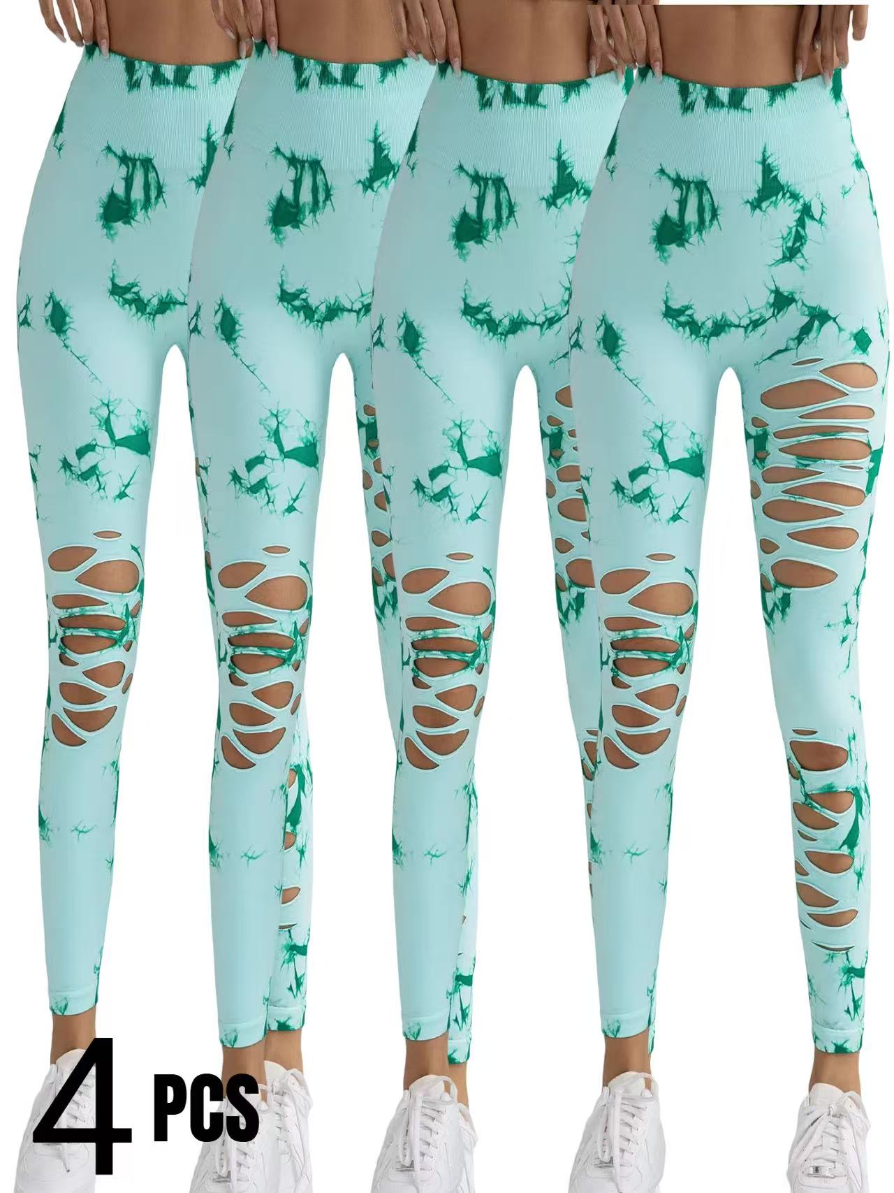 4 Pack New Style Hollow-Out Tie-Dye High-Waisted Tummy-Control Yoga Pants