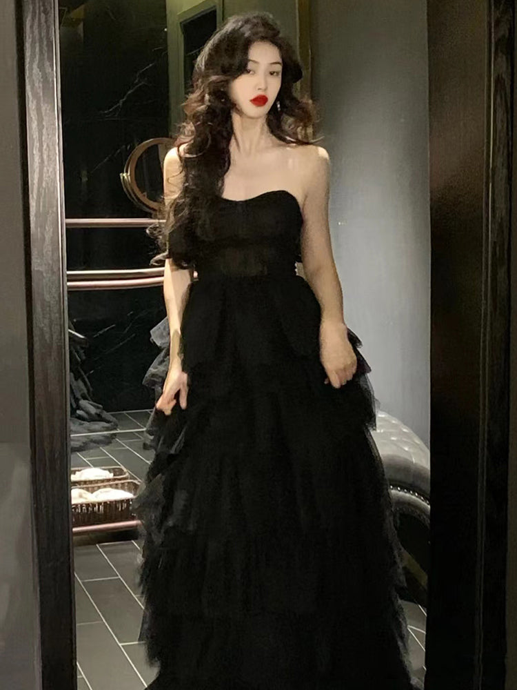 Women's Light Luxury Niche Black Evening Dress