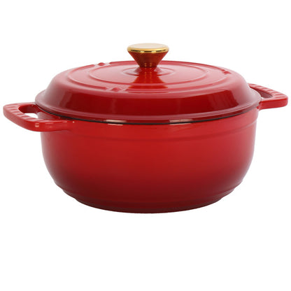 Cast Iron 6QT Cooking Pot - Gradient Red - Includes Two Silicone Gloves - Enamel Pot