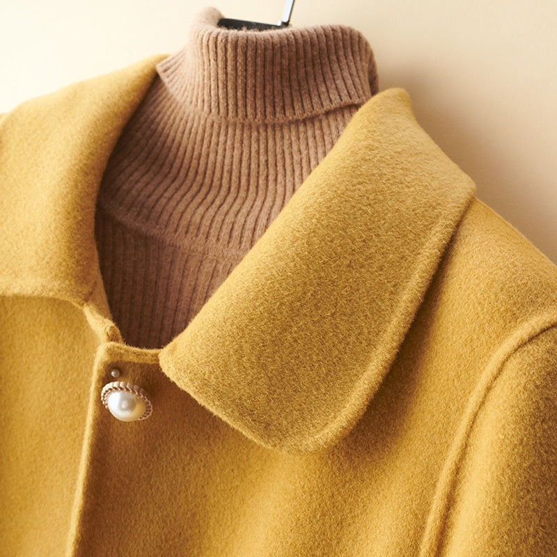 Wool Pearl Buckle Double-faced Woolen Goods Women's Doll Collar Mid-length Coat