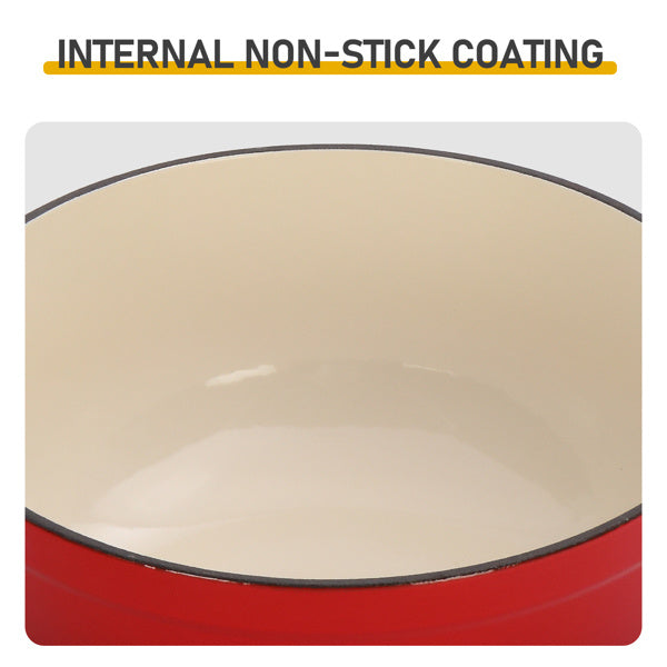 Cast Iron 6QT Cooking Pot - Gradient Red - Includes Two Silicone Gloves - Enamel Pot