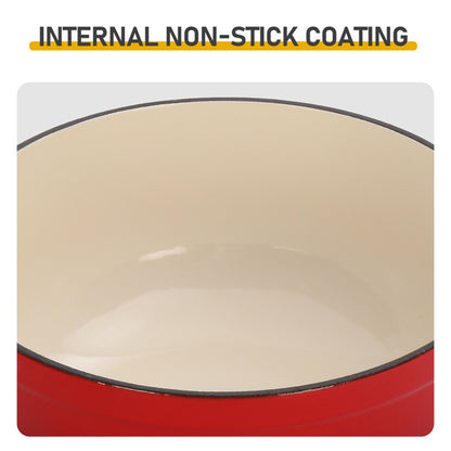 Cast Iron 6QT Cooking Pot - Gradient Red - Includes Two Silicone Gloves - Enamel Pot