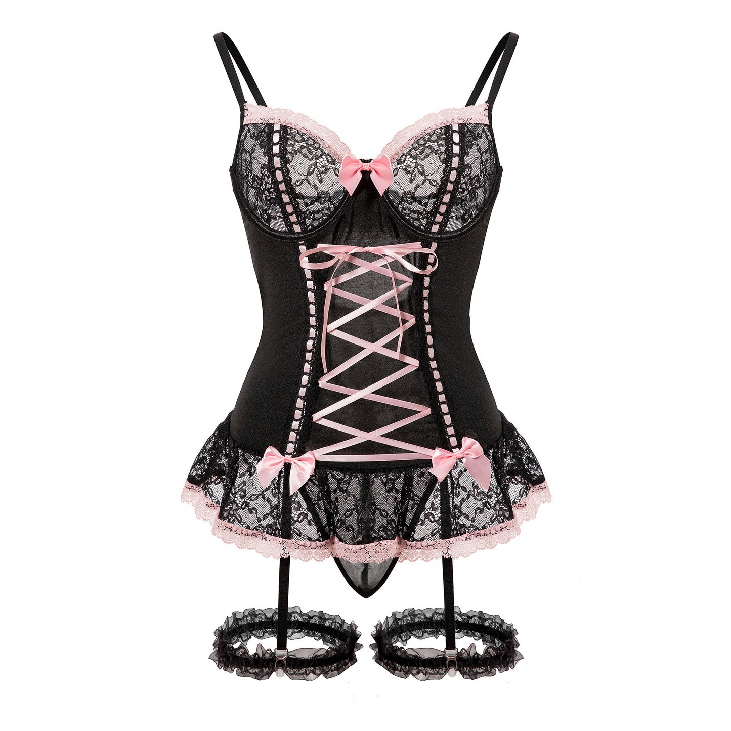 Pure Desire Girly Style Lace Bow With Leg Circumference One-piece Underwear Suit